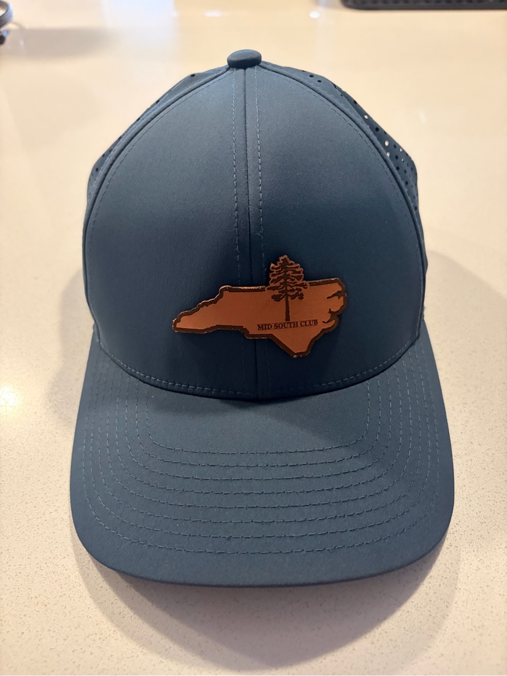 Mid South Club (NC) Blue Solid Adjustable Baseball Cap Hat w/ Leather Patch,Mens